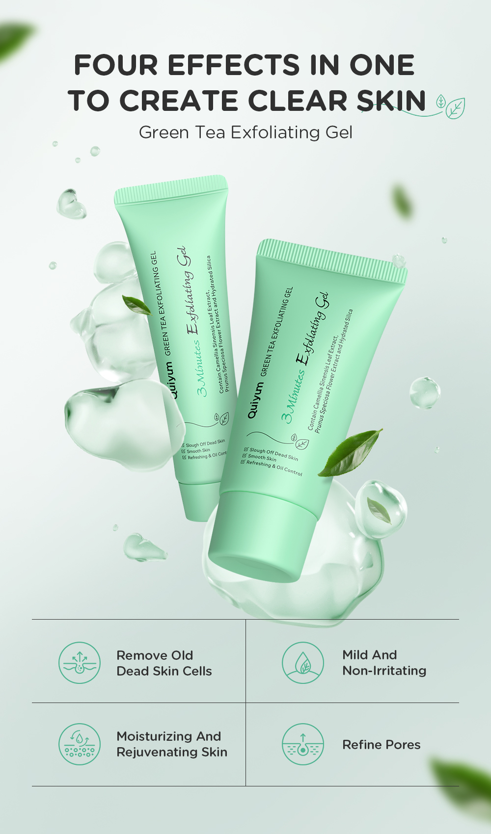 Quiyum Green Tea/Sakura 3 Minutes Exfoliating Gel Remove Dead Skin Face ...