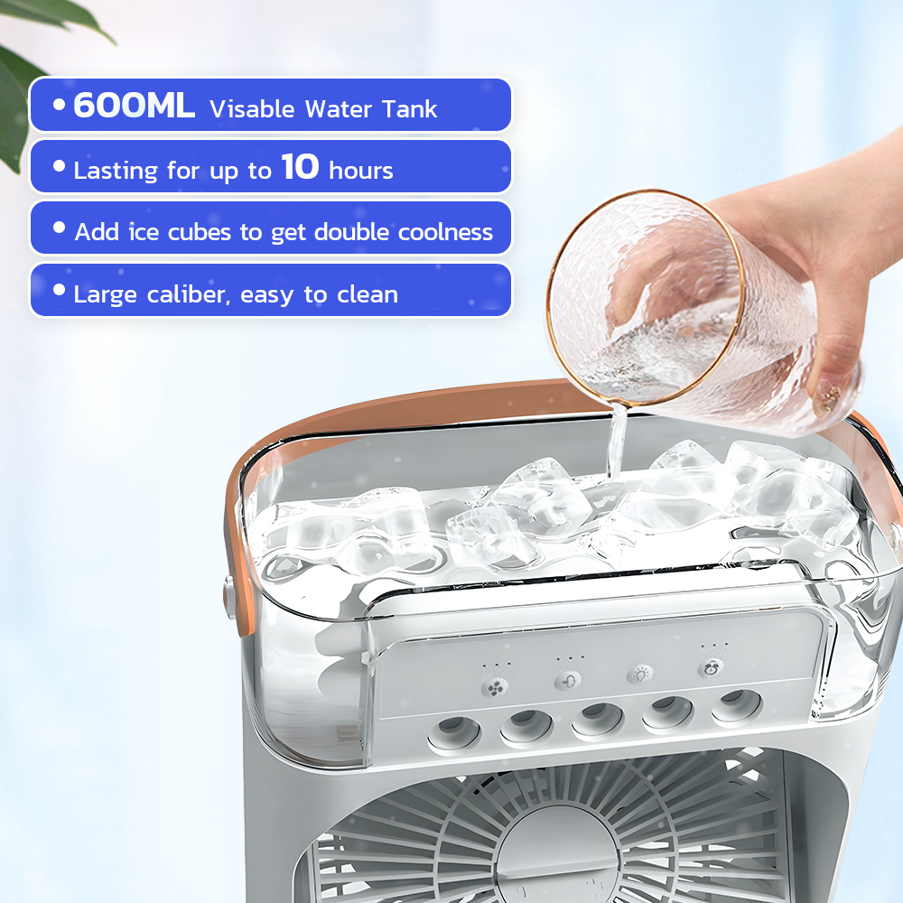 Portable USB Air Conditioner Cooling Fan With 5 Sprays 7 Color Light 600ML Water Tank Spray Mist Air Cooler Humidifiers main image 0