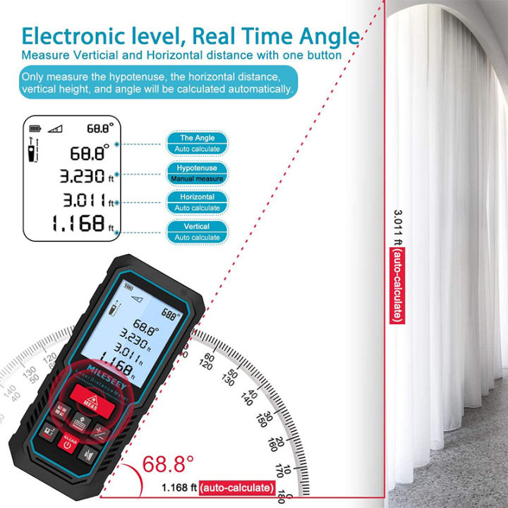Mileseey 100M laser distance meter Digital LCD 100 Meter range finder ...