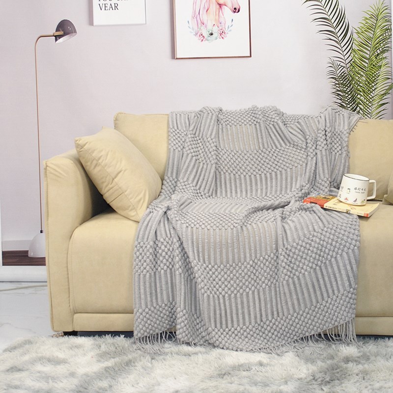 【ship in 24H】ins Sofa Blanket Nordic Knitted Throw Blanket Soft Tassel ...