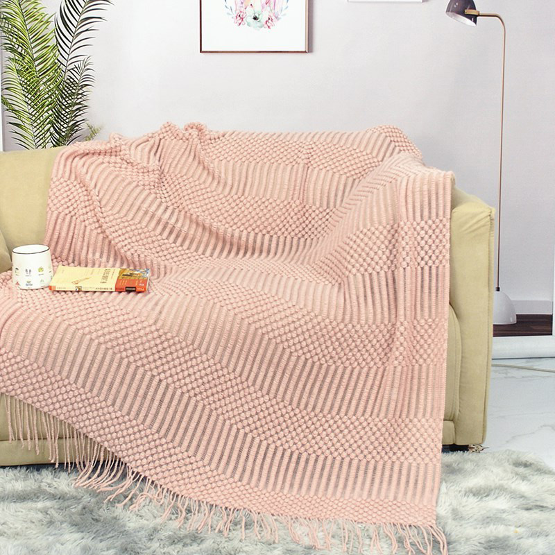 【ship in 24H】ins Sofa Blanket Nordic Knitted Throw Blanket Soft Tassel ...