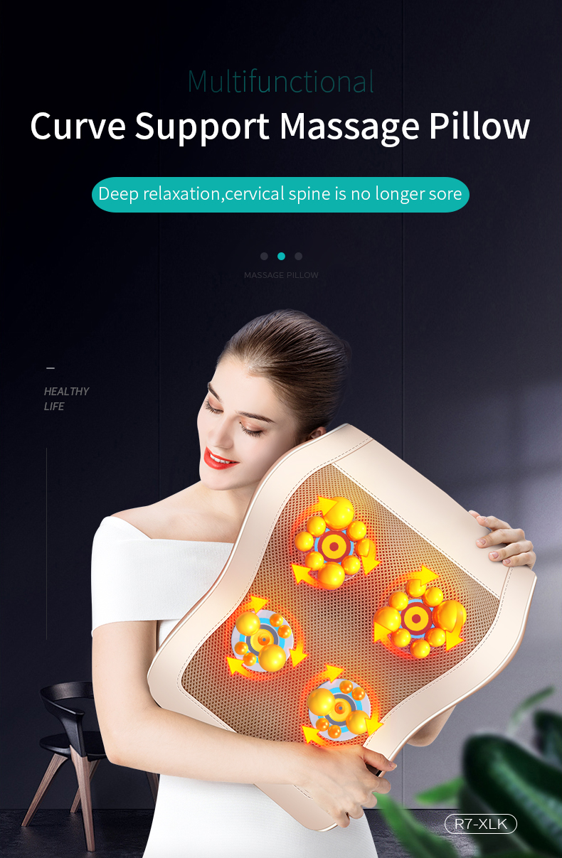 Jinkairui Neck Massager 4 Head and Back Massage Pillow Kneading and