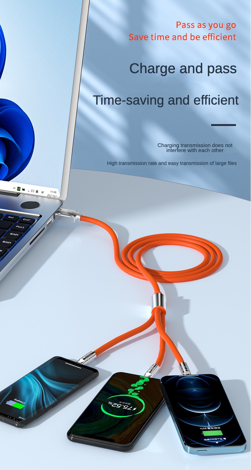 3 in 1 120W USB Super Fast Charging Cable 6A Micro USB Type-C Silicone ...