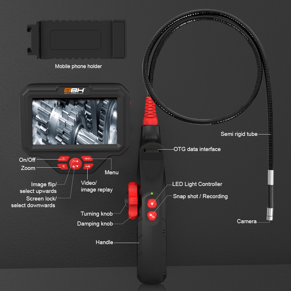 US18 industrial endoscope 5 inches IPS LCD high-definition screen IP67 ...
