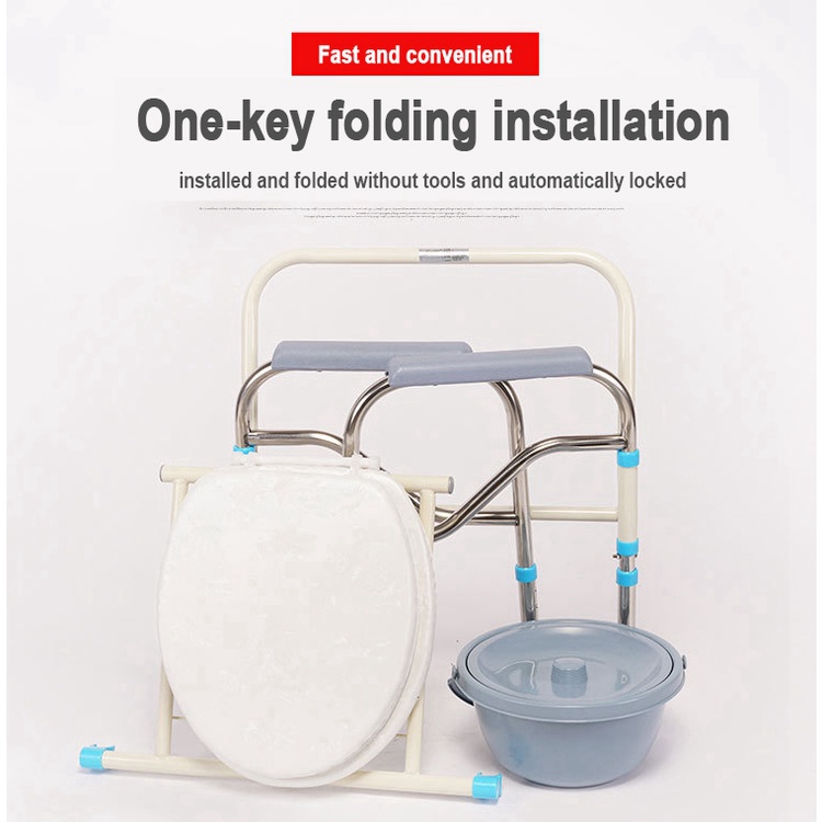 FPT Height Adjustable Commode Chair Toilet Foldable with Wheel Medica Stainless Steel Adult