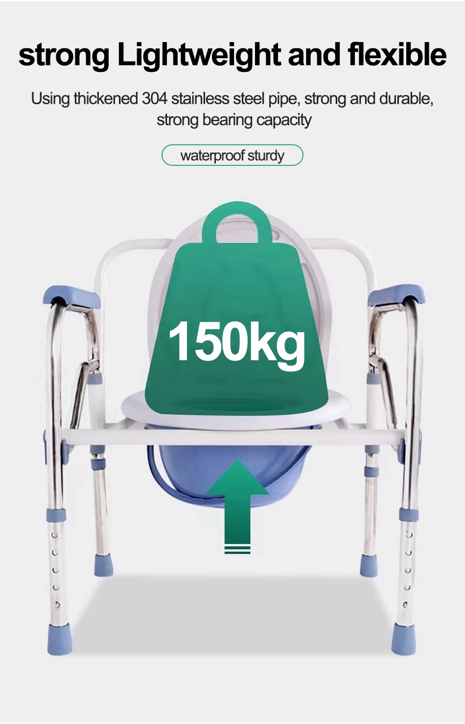 【FPT】Foldable Commode Chair Height Adjustable (Without Wheel OR With