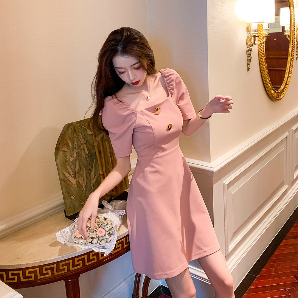 casual korean pink dress