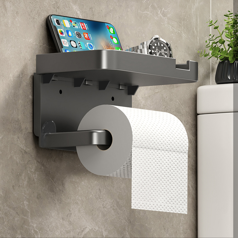Toilet Paper Storage Rack with Non-Punching Adhesive Tissue Box Shelf ...