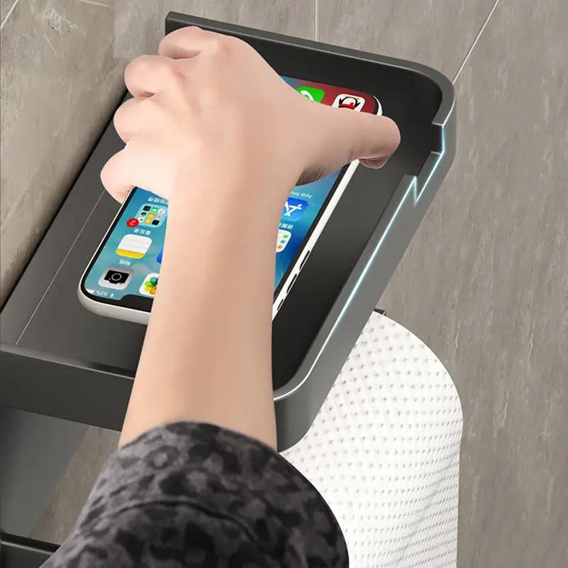 Toilet Paper Storage Rack with Non-Punching Adhesive Tissue Box Shelf ...