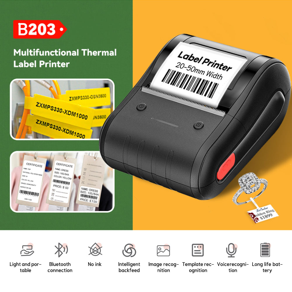 Niimbot B203 Label Printer Wireless Bluetooth Thermal Label Tape Roll Label Sticker Inkless 6500