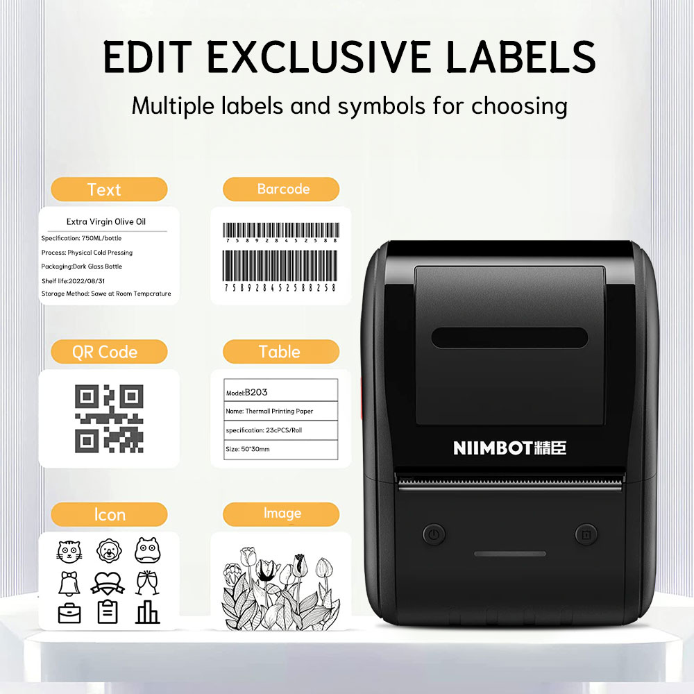 Niimbot B203 Label Printer Wireless Bluetooth Thermal Label Tape Roll Label Sticker Inkless 5108