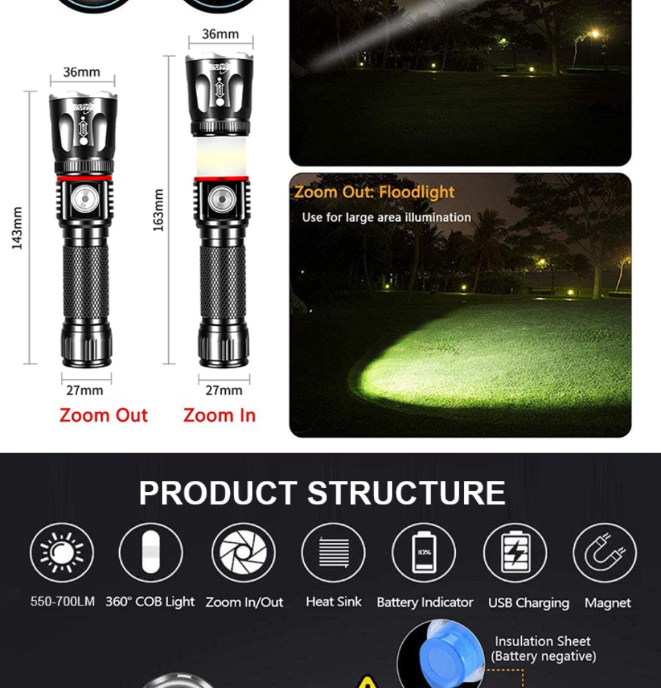 Outdoor Night LED Strong Light Flashlight Tactical Strong Light Alloy ...
