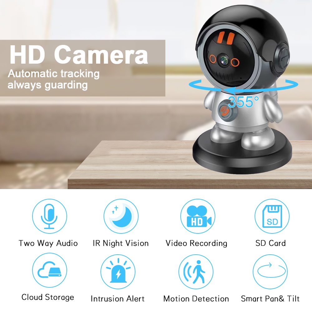 3MP Robot PTZ Wifi IP Camera Human Tracking One Click Call Indoor Baby ...