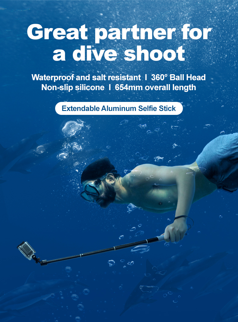TELESIN Waterproof Divng Selfie Stick Floaty Monopod 360° Rotation Ball ...