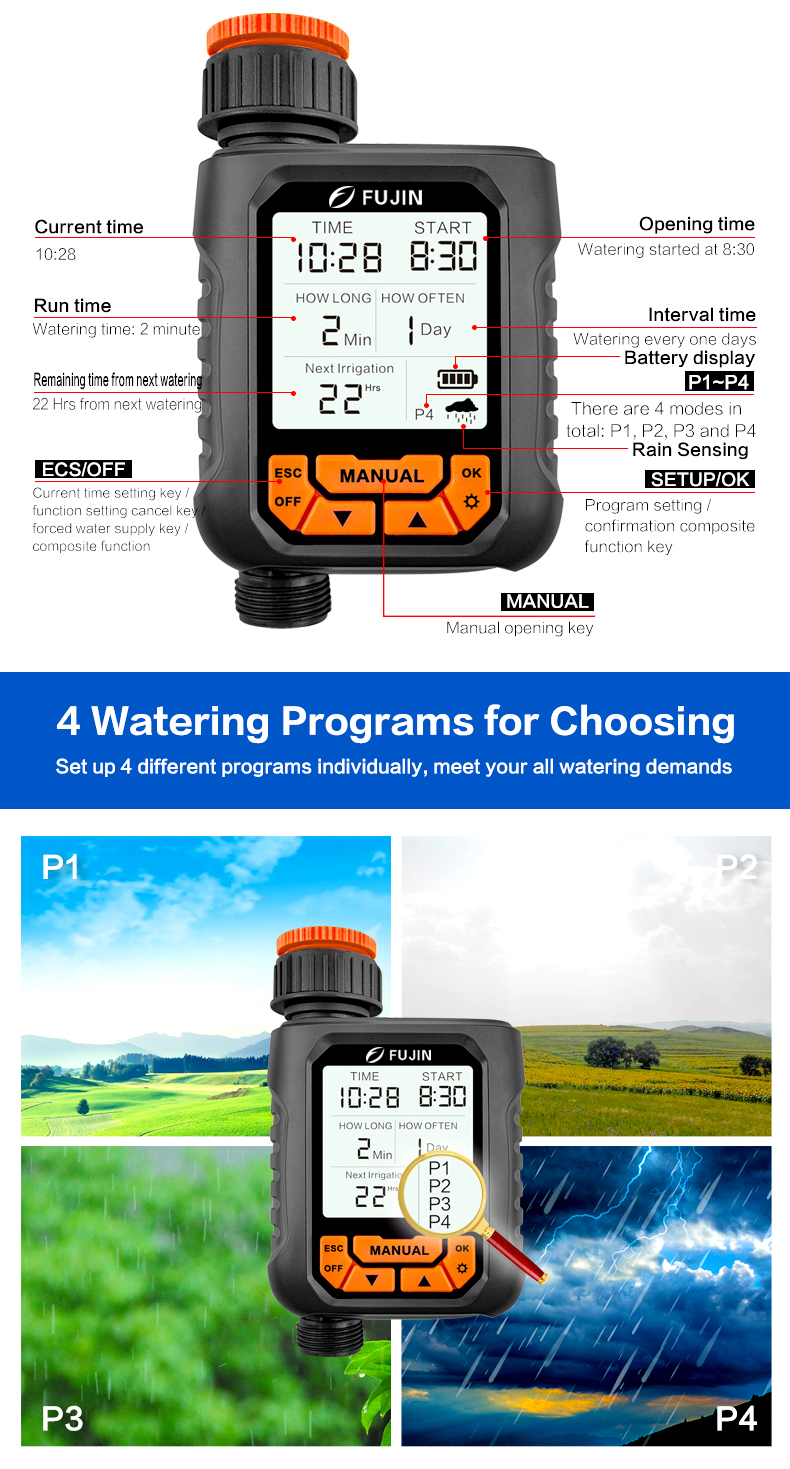 FUJIN Large LCD Display Water Timer Waterproof IP65 Home Garden ...