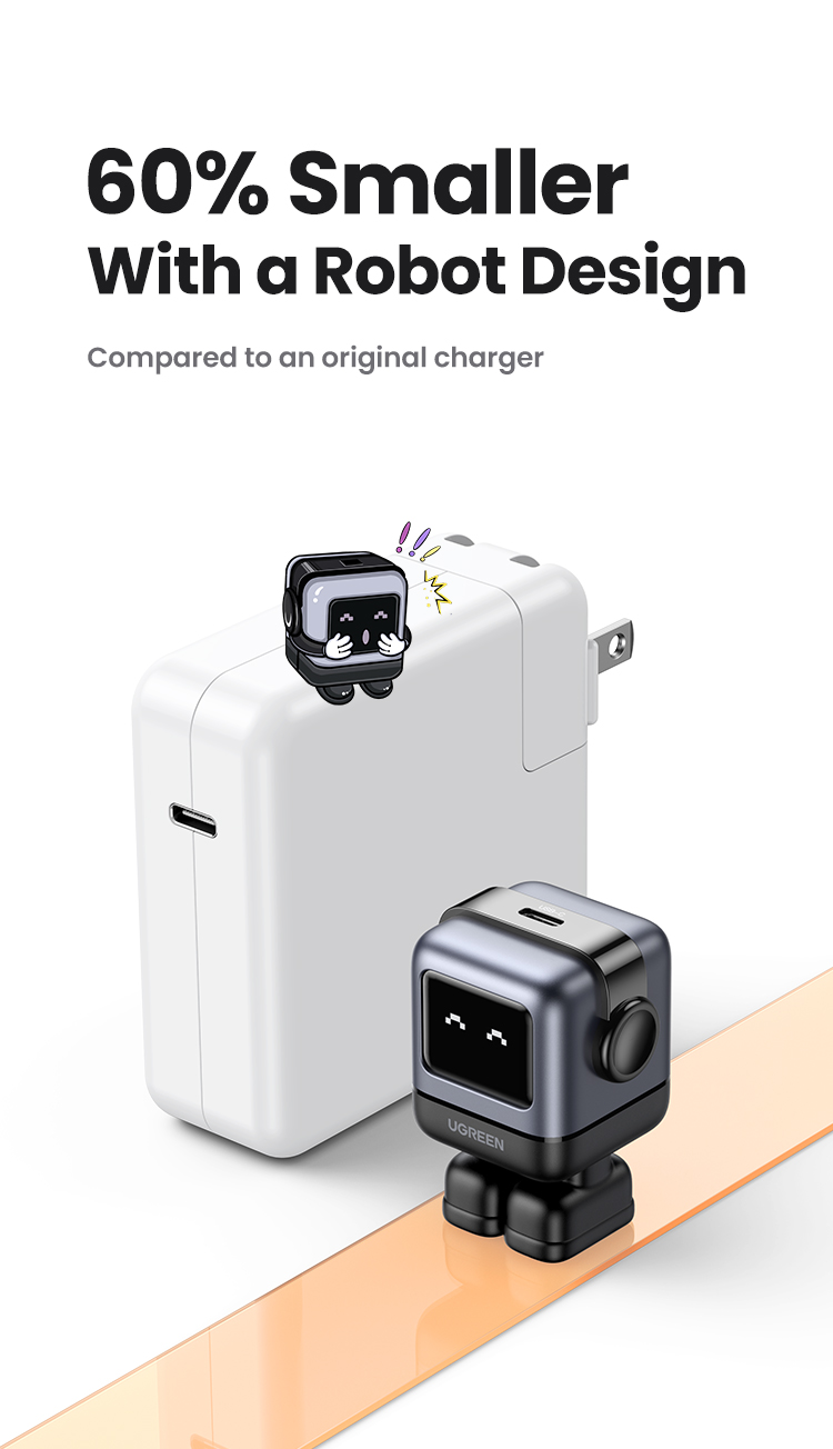 【US Plug】UGREEN 30W RoboGaN Charger USB C Mini Robot Nexode GaN Fast ...