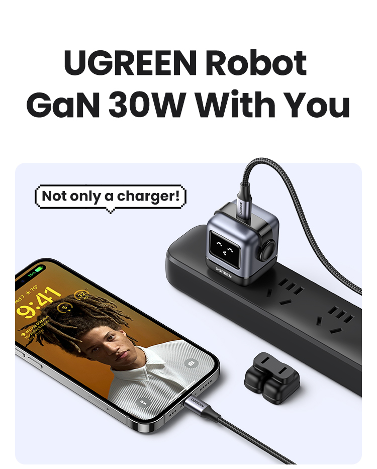 【US Plug】UGREEN 30W RoboGaN Charger USB C Mini Robot Nexode GaN Fast ...