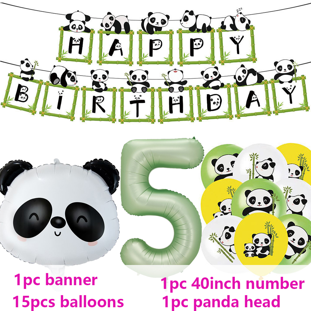 Panda Birthday Balloons Banner Cake Topper Baby Shower Party Decoration ...