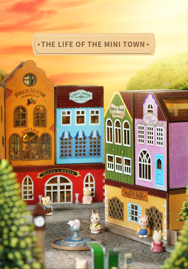 CUTEBEE Building Block Town DIY Doll House DIY House Miniature House ...