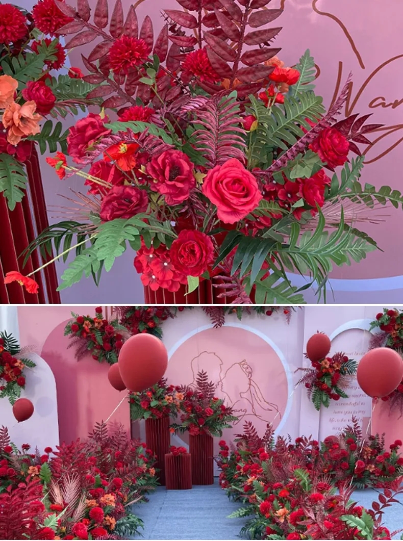 Red Series Artificial Flower Wedding Decoration Rose Stage Background ...