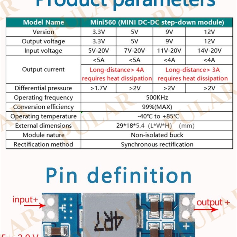 Mini560 / Pro 5A High Efficiency Output 3.3V 5V 9V 12V Step Down DC-DC ...