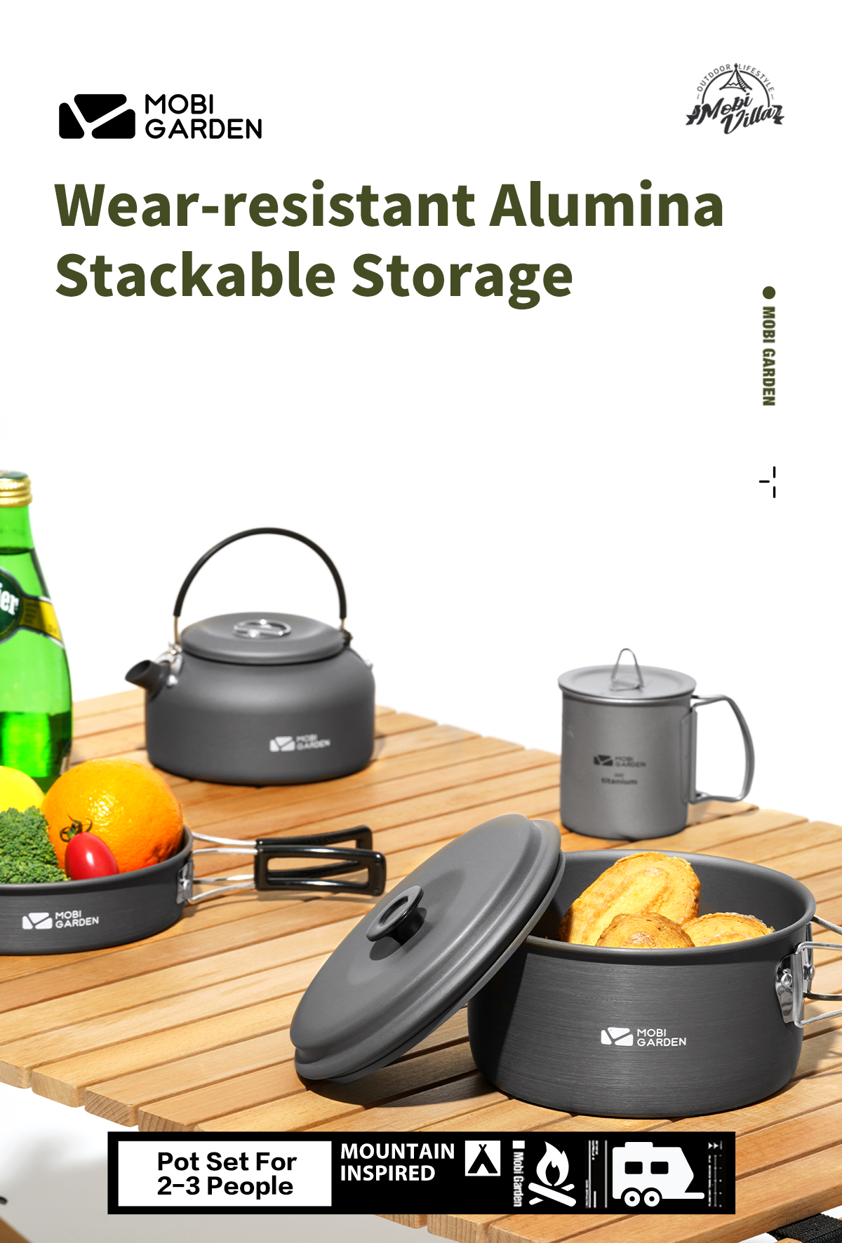 MOBI GARDEN Camping Cookware Kit Set Of Pots Pan Kettle Portable ...