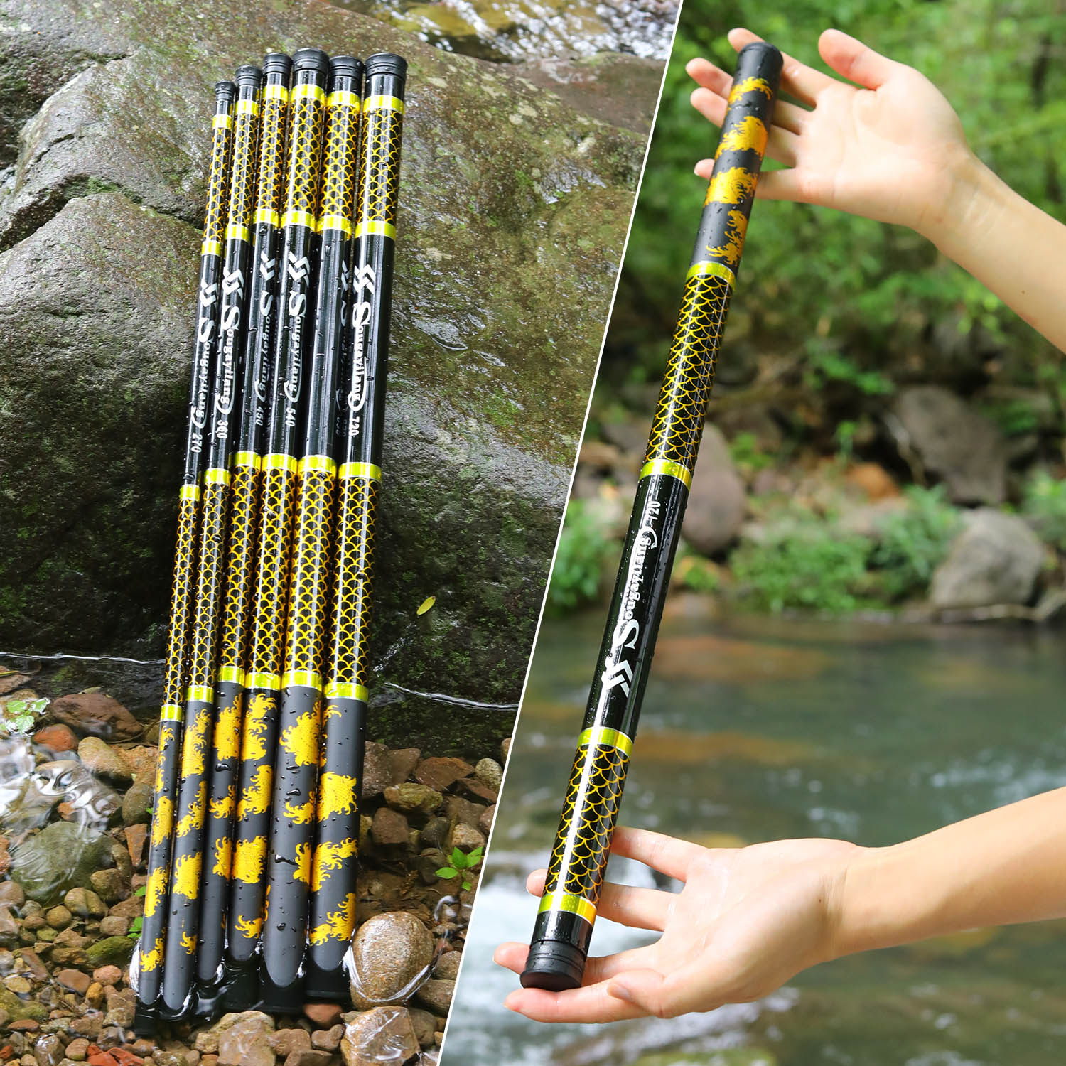 Telescopic Hard Fishing Rod Carbon Fiber 5-12 Sections Strong Super ...