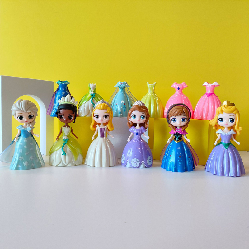 18Pcs/Set 8cm Disney Princess Change Clothes Snow White Anna Elsa Ariel ...