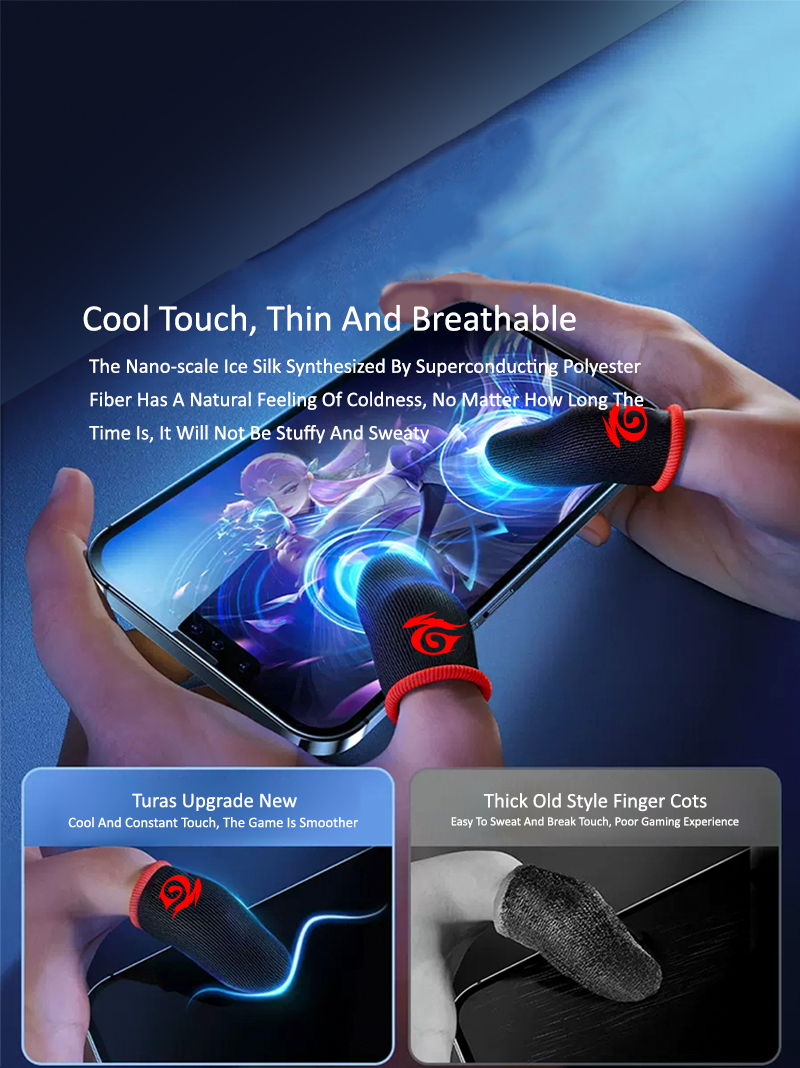BlueWow Gaming Finger Sleeves Anti-Sweat Gloves Ultra-sensitive Silver ...