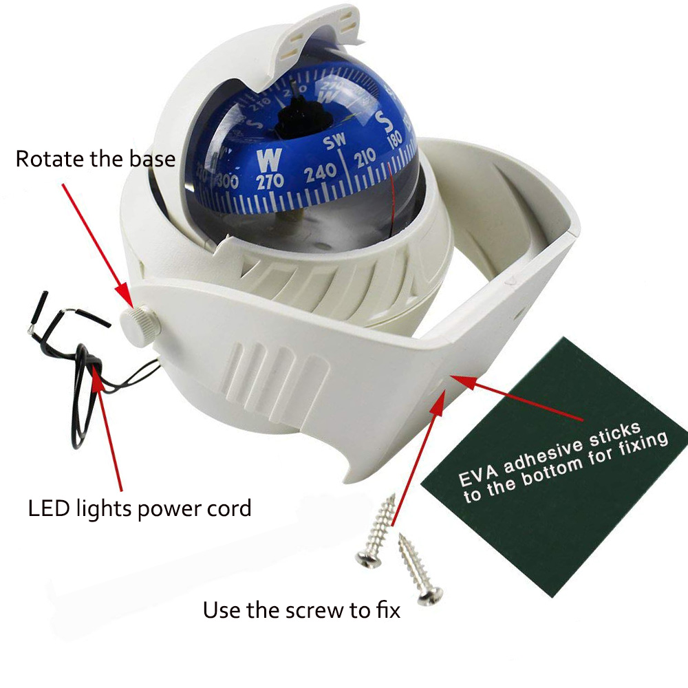 Waterproof IP 67 Sea Pivoting Marine Compass with Electronic LED Light ...