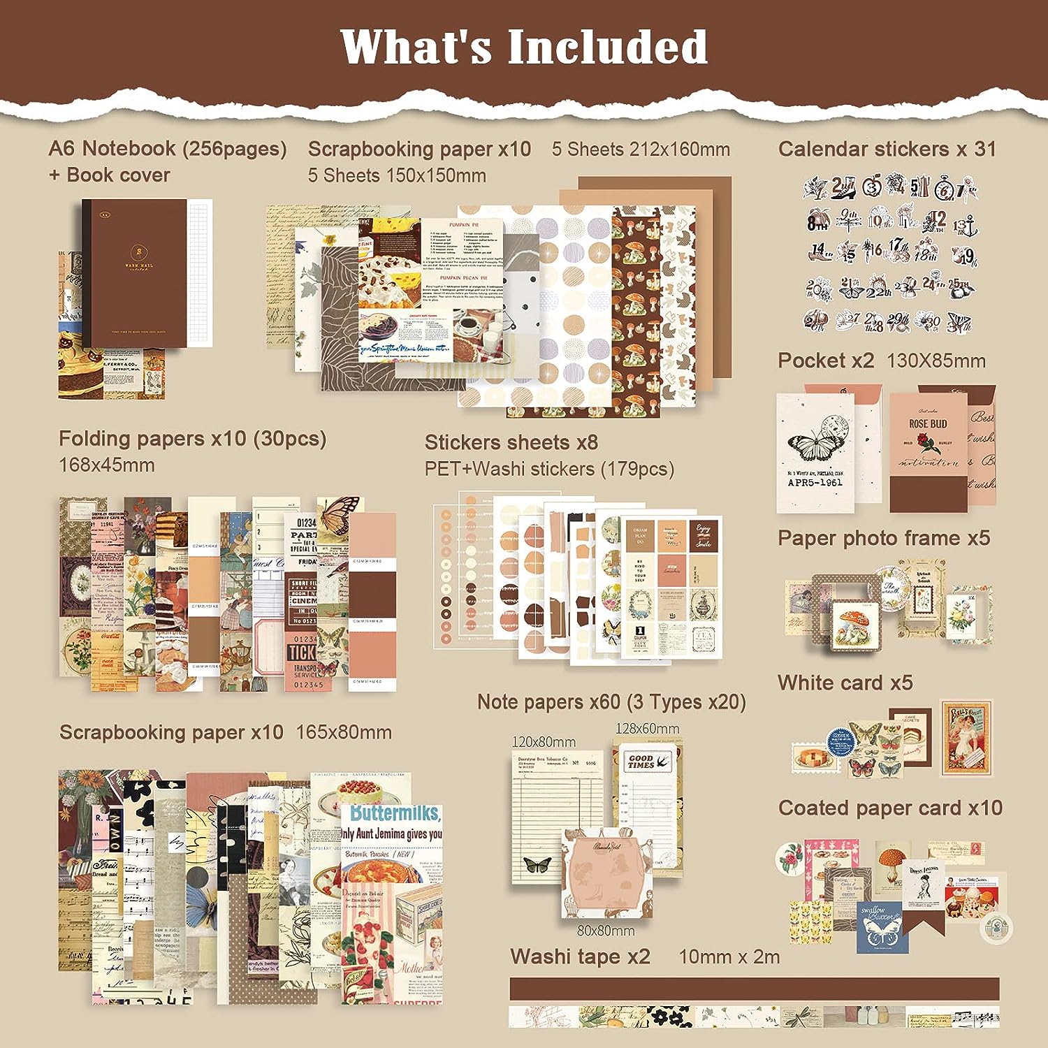 Vintage Scrapbooking Supplies Kit, Bullet Junk Journal Kit with ...