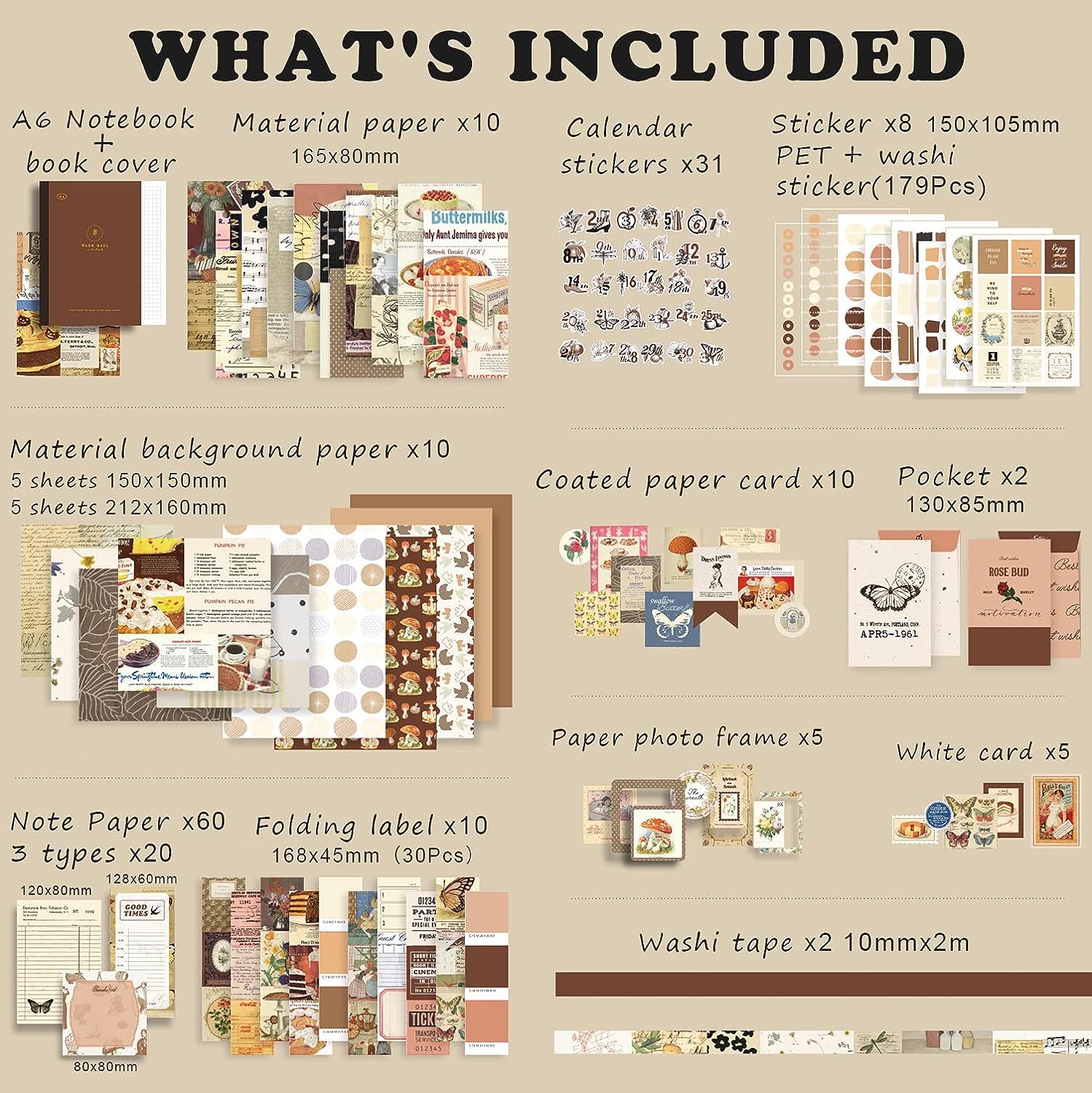 Vintage Aesthetic Scrapbook Kit(346pcs), Bullet Junk Journal Kit with ...