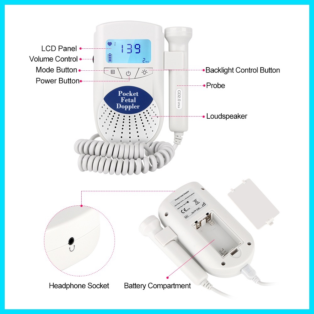 Fetal Doppler Heart Rate Ultrasound Monitor Pregnant Women Home Fetal ...