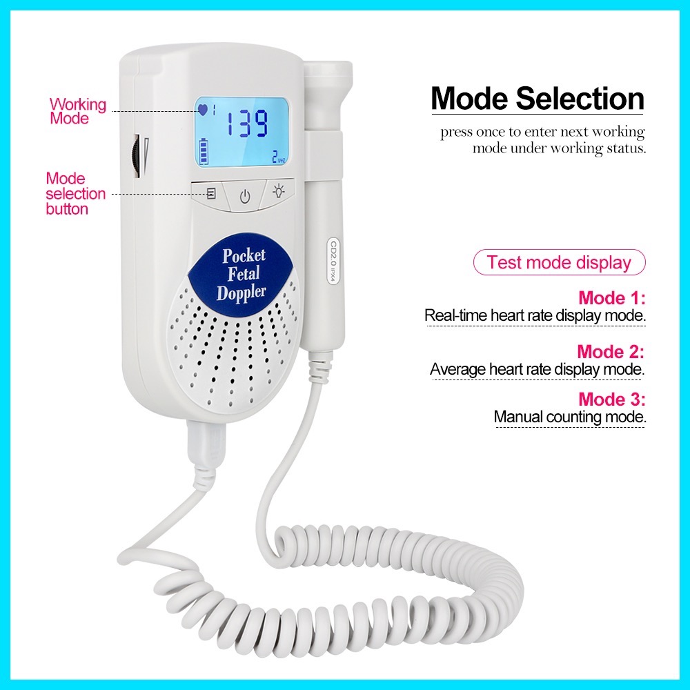 Fetal Doppler Heart Rate Ultrasound Monitor Pregnant Women Home Fetal ...