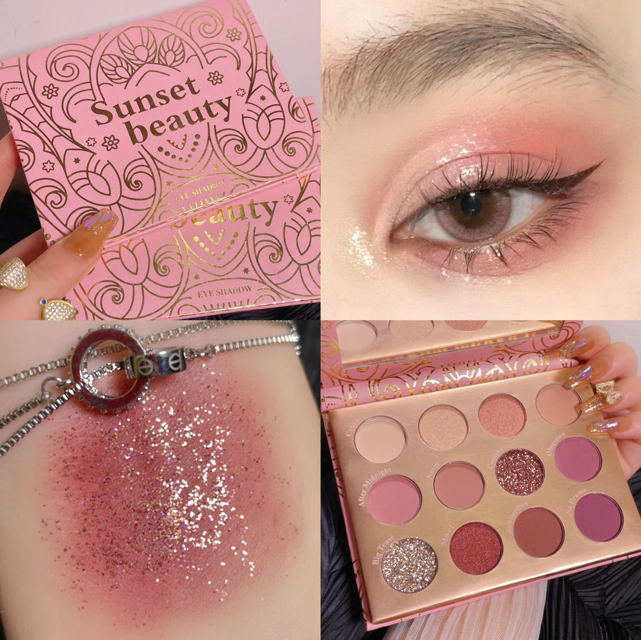 Rose Color Makeup Palette Eyeshadow Highlight Makeup Palette 12 Colors ...