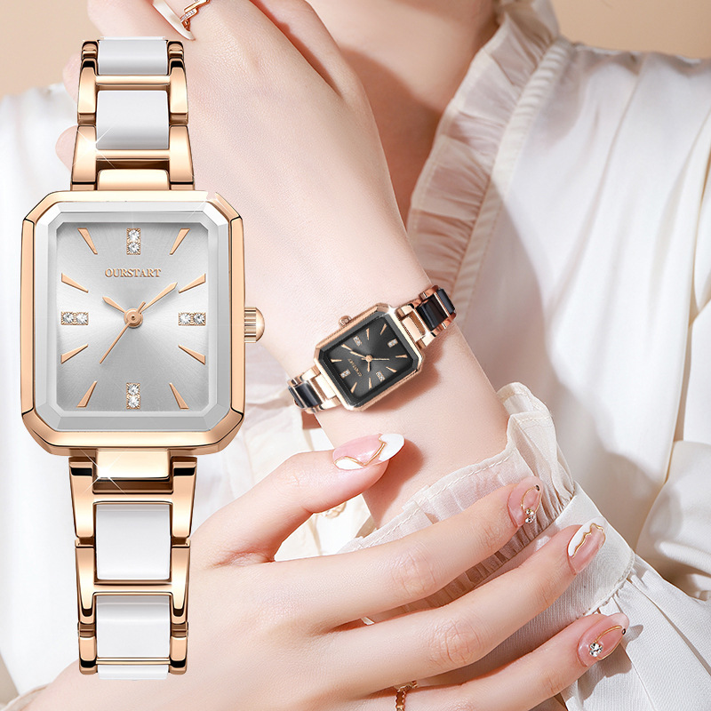 Fashion New Women s Watch Student New Square Temperament Alloy Set