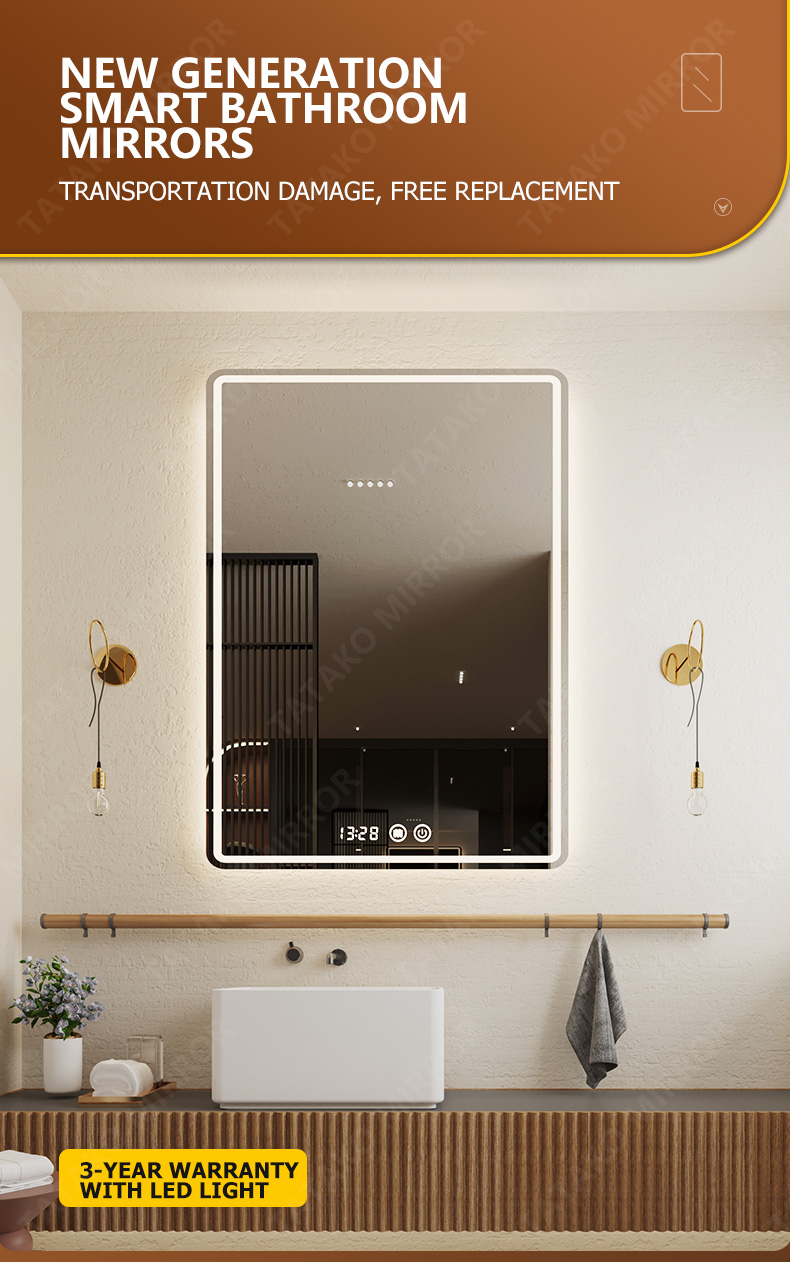 Cermin LED smart bathroom mirror with light three color light touch ...