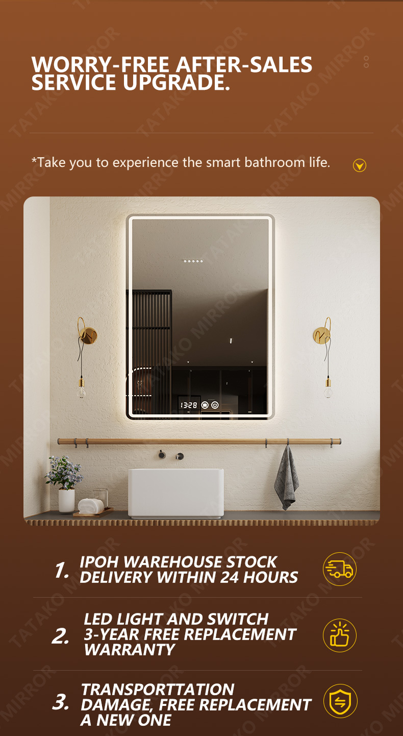Cermin LED smart bathroom mirror with light three color light touch ...