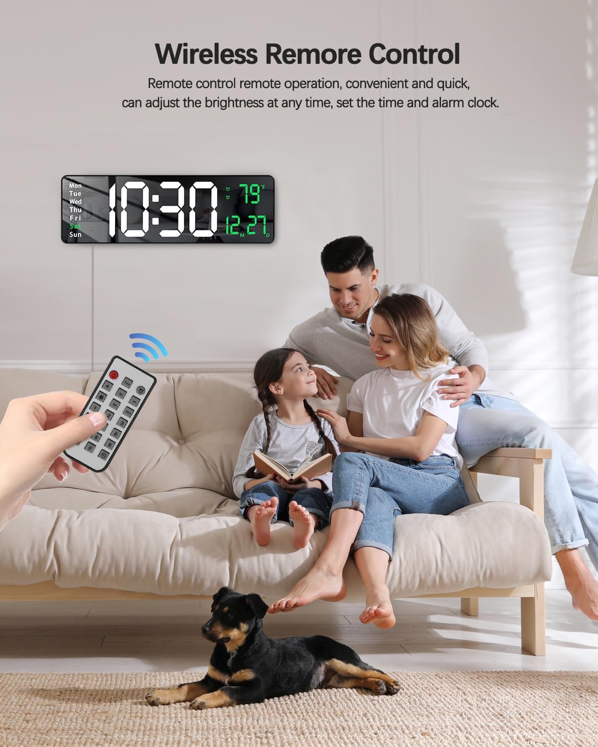 Digital Wall Clock Large Display LED Digital Clock Remote Control for