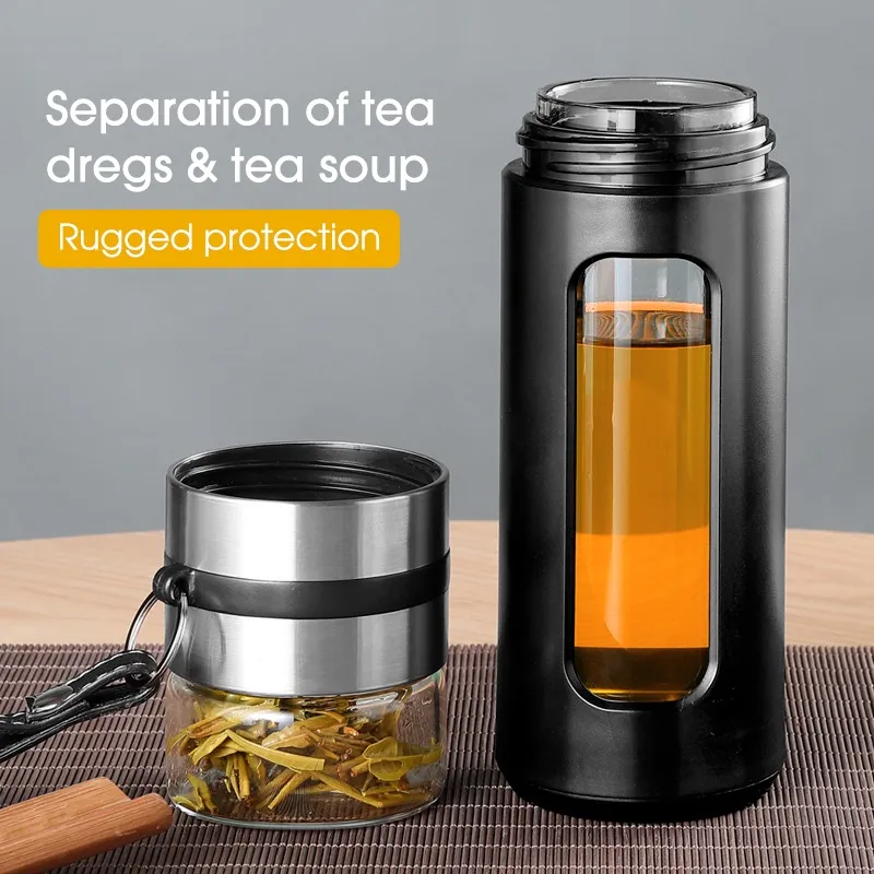 300ml Tempered Glass Water Bottle Sport Teapot Tea Filter Heat Low ...
