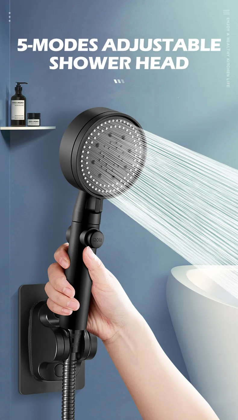 High Pressure Shower Head 5 Mode Adjustable One-key Stop Water Shower ...