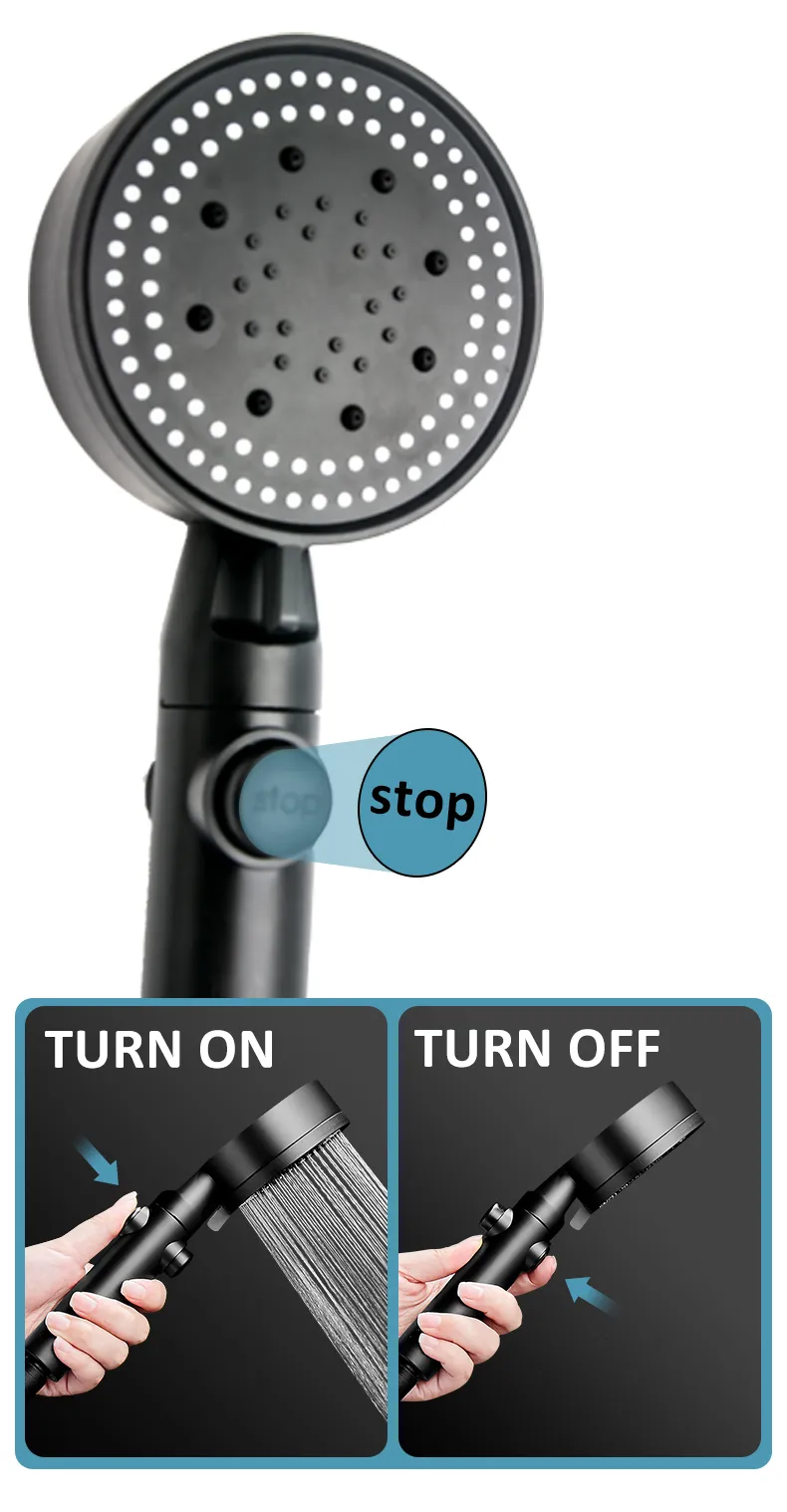 High Pressure Shower Head 5 Mode Adjustable One-key Stop Water Shower ...