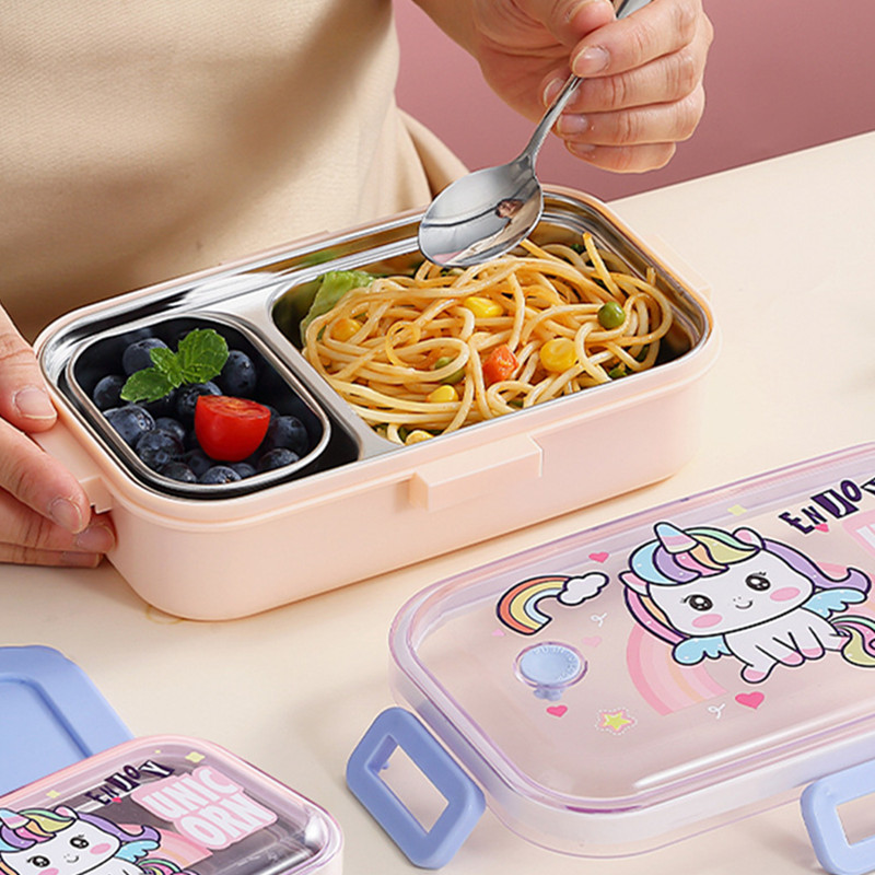 700ml Cartoon Stainless Steel 304 Lunch Box With Spoon Leak-Proof Kids ...