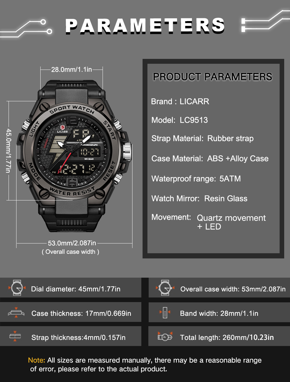 LICARR Brand Original Men's Watches Fashion Analog Digital Casual ...