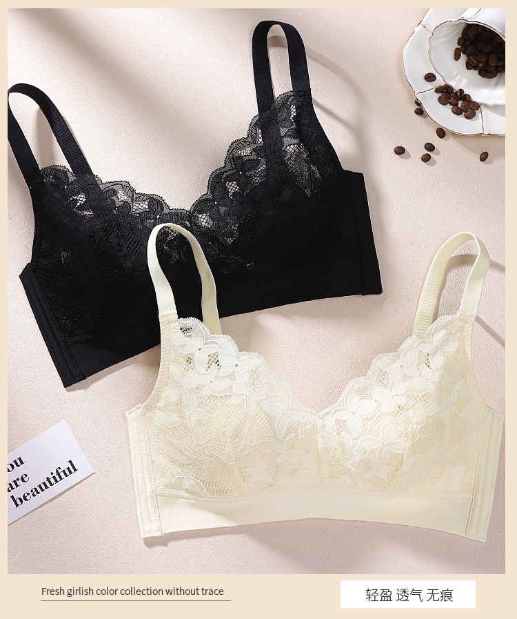 Lace women's bra rabbit ear cup thin cup wire free comfort underwear ...