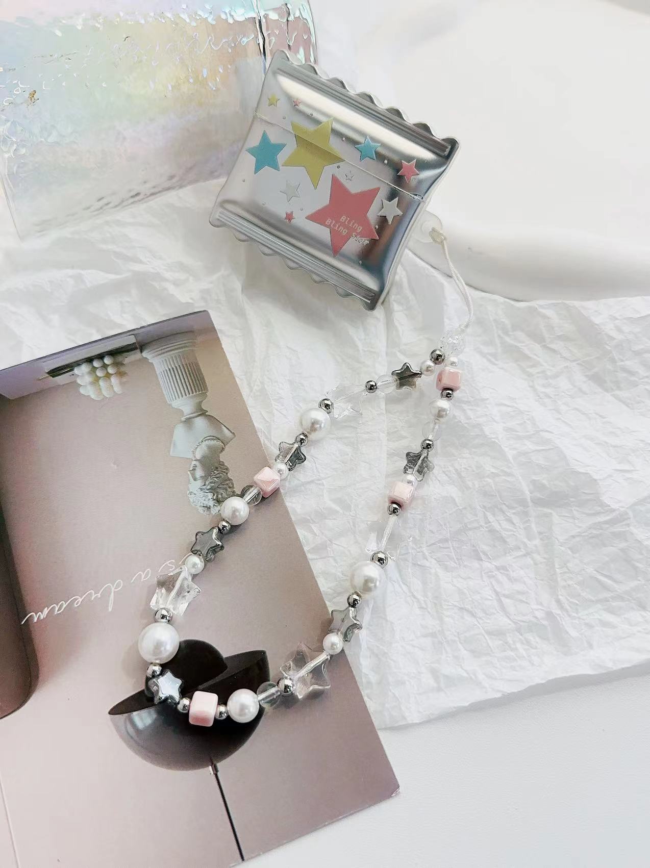 New Japanese Hot Girl y2k Silver Love Acrylic Beaded Lanyard Mobile ...