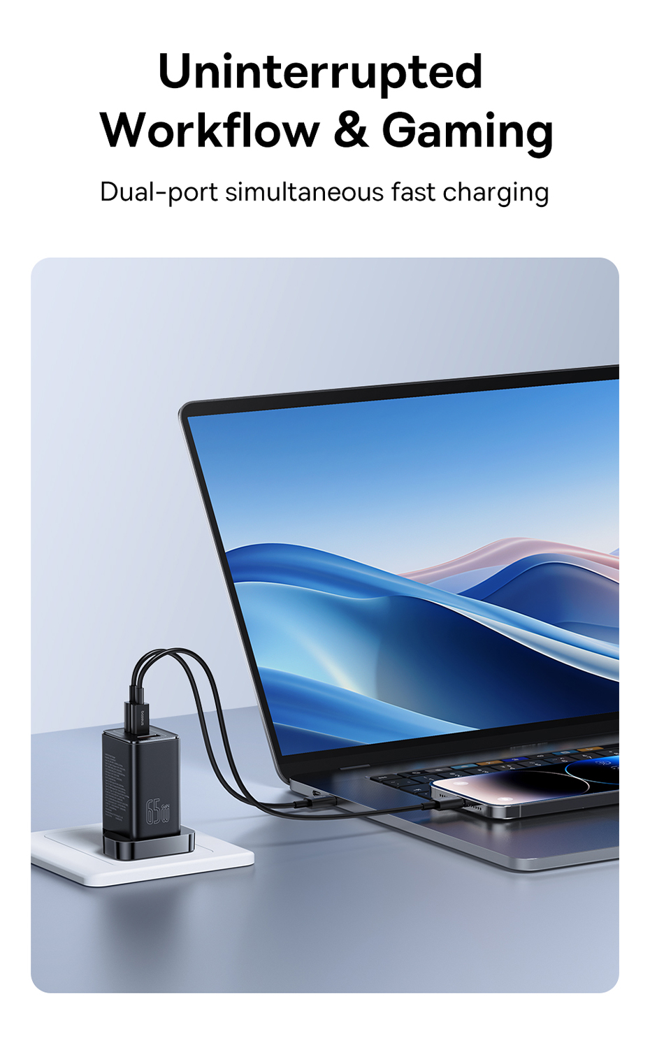 Baseus GaN5 Pro Fast Charger 2C+U 65W UK For iPhone 15 Laptop Xiaomi ...