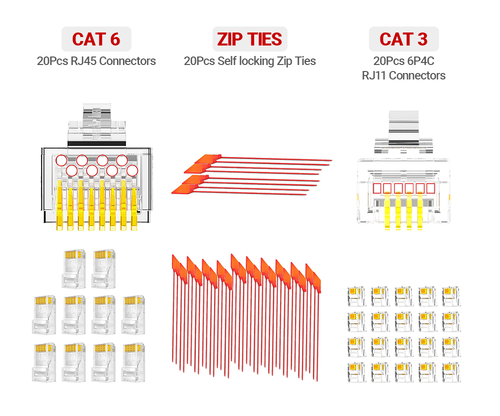 AMPCOM Pass Through RJ45 Crimper Tool, Lan Tester Tools Kit Sets ...