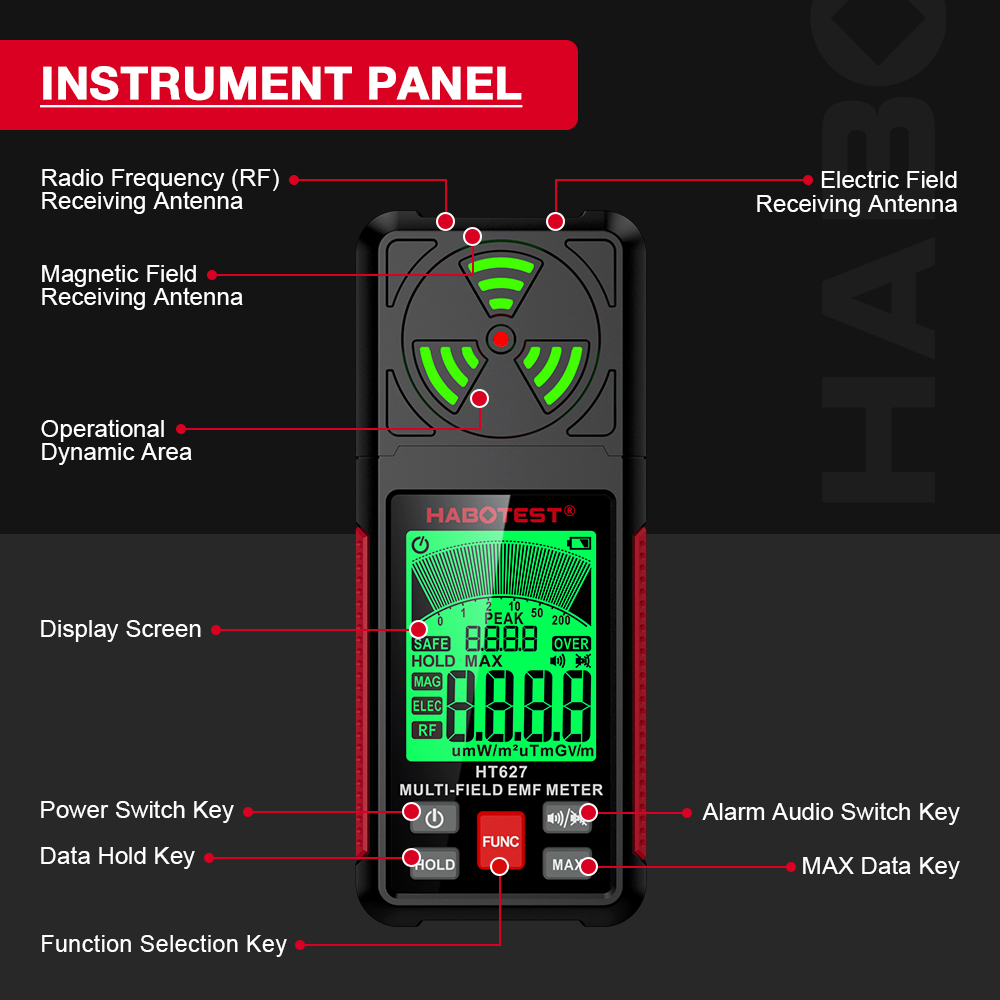 HABOTEST HT627 Multi-Field Emf Meter High-Definition LCD Backlit ...