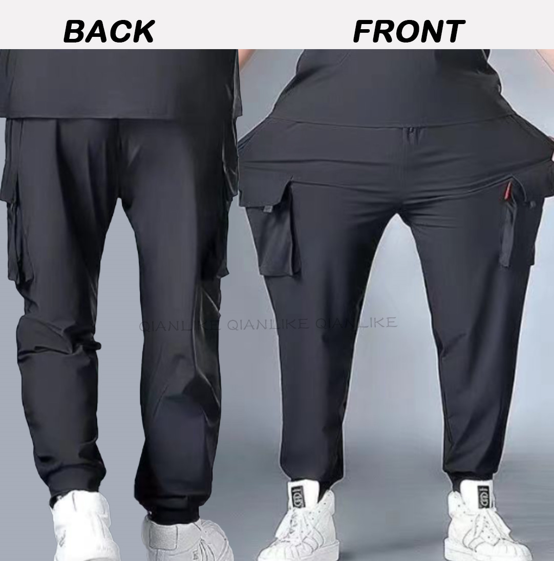 Cargo pants【Size S-5XL】Black trousers Korean style men's drawstring pants  Training pants Multi-pocket Fishing pants hiking pants Wear-resistant